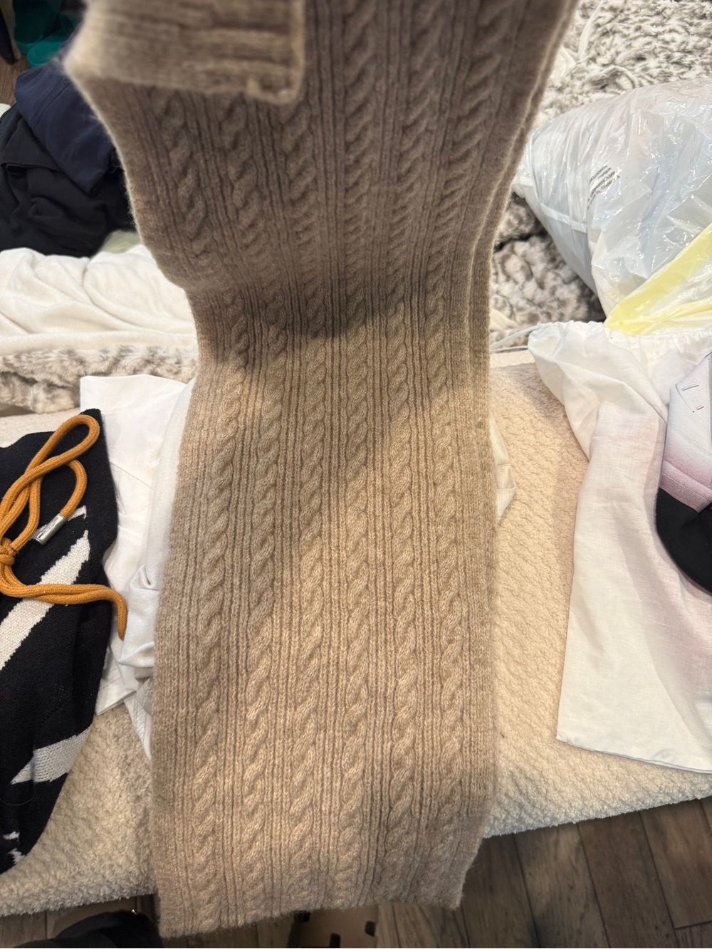 Moncler Tan Ribbed Knit Scarf with Logo Tag - Picture 3 of 5